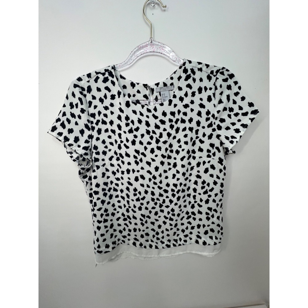 H&M White/Black Spots Dress Short Sleeved Pullover Blouse Size 8 Eur 38